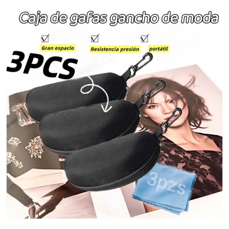 3pzs Estuche Lente De Sol Rígido Impermeable + 3 Paño