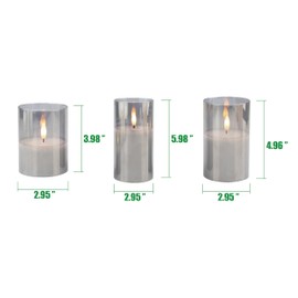 Stonebriar 3 Pack Real Wax Assorted Size Flameless LED Pillar Candles in Glass Hurricane with Remote and Timer