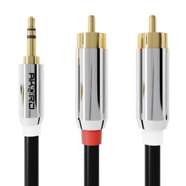 AKORD Stereo 3.5mm Jack Plug to TWIN 2 x RCA PHONO Audio Lead GOLD CABLE (10 Metre)