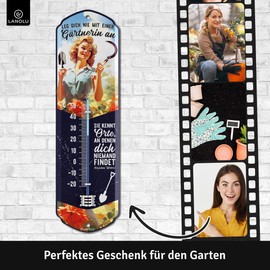 LANOLU Thermometer Garden Outdoor and Indoor Decorative Signs Garden Vintage Retro Tin Sign Chill Lounge Garden Decoration Wall Decoration Metal Sign 8 x 28 cm