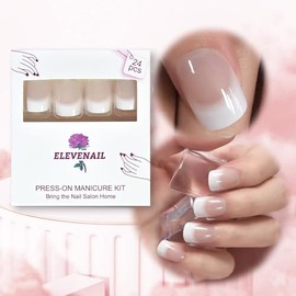 Elevenail Daily Natural Nude White Press On French Uñas Cortas Squoval Falsas Uñas Postizas Consejos Salón Manicura Reutilizable Diy Artificial Uñas A