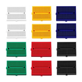 VooGenzek 12 Pieces 170 Tie Points Mini Breadboard Kit, SYB-170 Solderless Prototype Kit, for Arduino and Raspberry PI Projects (6 Colours with Double Sided Tape)