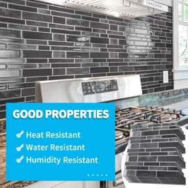 Art3d 10-Sheet Peel and Stick Backsplash Tile, Vinyl Stick On Wall Tile for Kitchen Bathroom Laundry Room, Marble Design 12" x 12" - Smoky Black