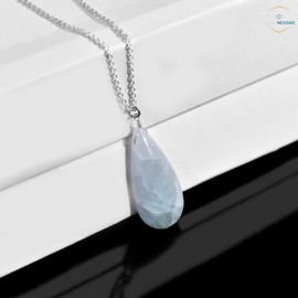 Sunshinegems Natural Aquamarine Pear Necklace, Polished Gemstone, Healing Crystals, Gift for Her, Birthday, Gemstone Jewelry 18 inch
