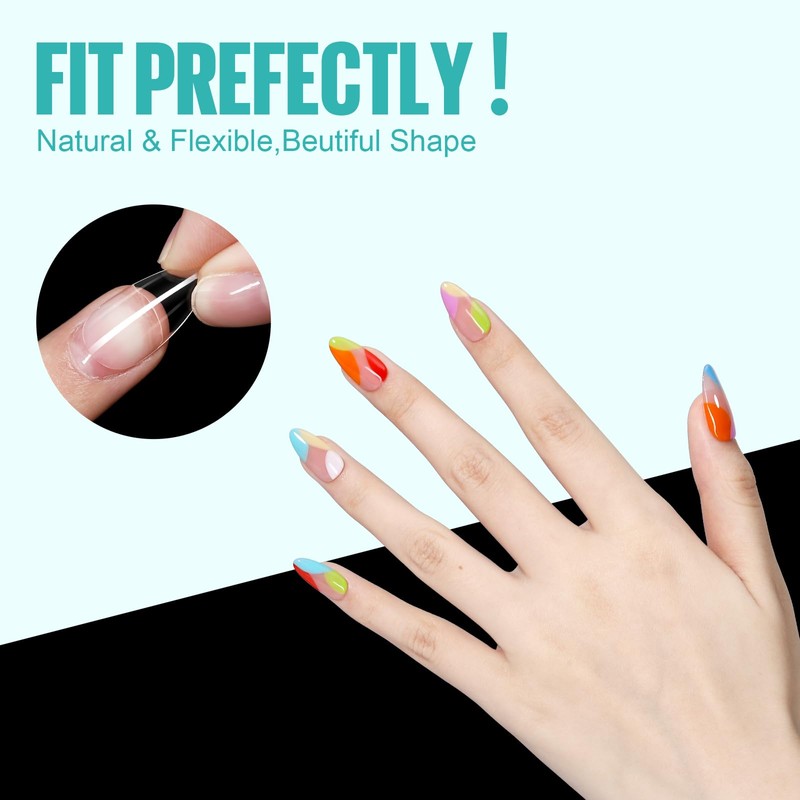 TOMICCA Almond Nail Tips, Medium Almond Acrylic Nail Tips, 216Pcs