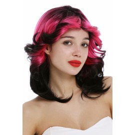 WIG ME UP - VK-41-1B/HCT5S1B Women's 70s 80s Retro Extravagant Wavy Wavy Toupeed Wig Black Pink