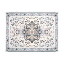 Phantoscope Vintage Collection Area Rug 9'x12', Washable Large Living Room Rug Non-Slip, Low-Pile Floral Painting Boho Carpet Rug for Bedroom Dining Room Office Durable Indoor Rug, Blue/Ivory/Lilac