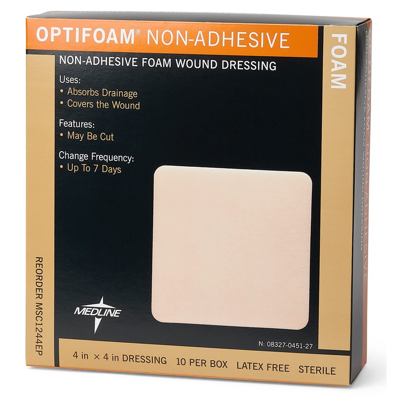 Medline Optifoam Non-Adhesive Foam Dressings, Sterile, 4" x 4" (Pack
