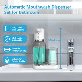 Luvan Automatic Mouthwash Dispenser for Bathroom, 25oz(750ml) Smart Mouthwash Dispenser with Cup Holder, Infrared Sensor and 2 Dispensing Levels, Rechargable Mouth Pumb Dispenser for All Age Groups