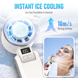 PlayHot Portable Handheld Fan with Ice Cooling, Personal Fans Portable Rechargeable, Up tp 12Hrs Cooling, 5 Speed 25550RPM Hand Fan Rechargeable for Travel, Outdoor, Camping, Hiking (White)