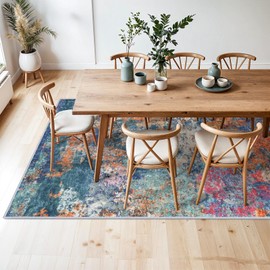 RUUGME 5X7 Washable Area Rug Colorful - Living Room Large Area Rug Indoor Farmhouse Stain Resistant Carpet for Bedroom Low Pile Non-Slip Machine Washable Distressed Mat Soft Decor 5x7 Colorful/Multi