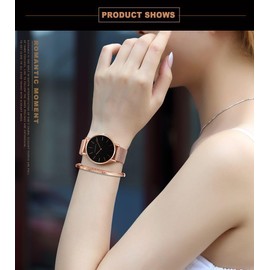 Hannah Martin Women's Watch, Fashionable, Classic, Simple, Women's, Watch, Business, Quartz, Waterproof Watch, Rose Gold Black Plate, Rose Gold, Black Plate, XCH36-WFF0, Bracelet