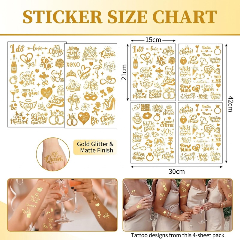BIVYAX 4 Sheets Temporary Tattoos for Women, JGA Tattoos Gold
