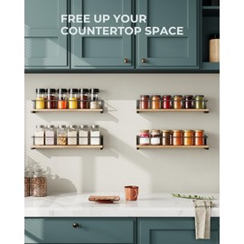 OROPY Spice Rack Wall Mounted, Rustic Wood Hanging Rack for Over The Stove, Kitchen Wall, 4 Pack