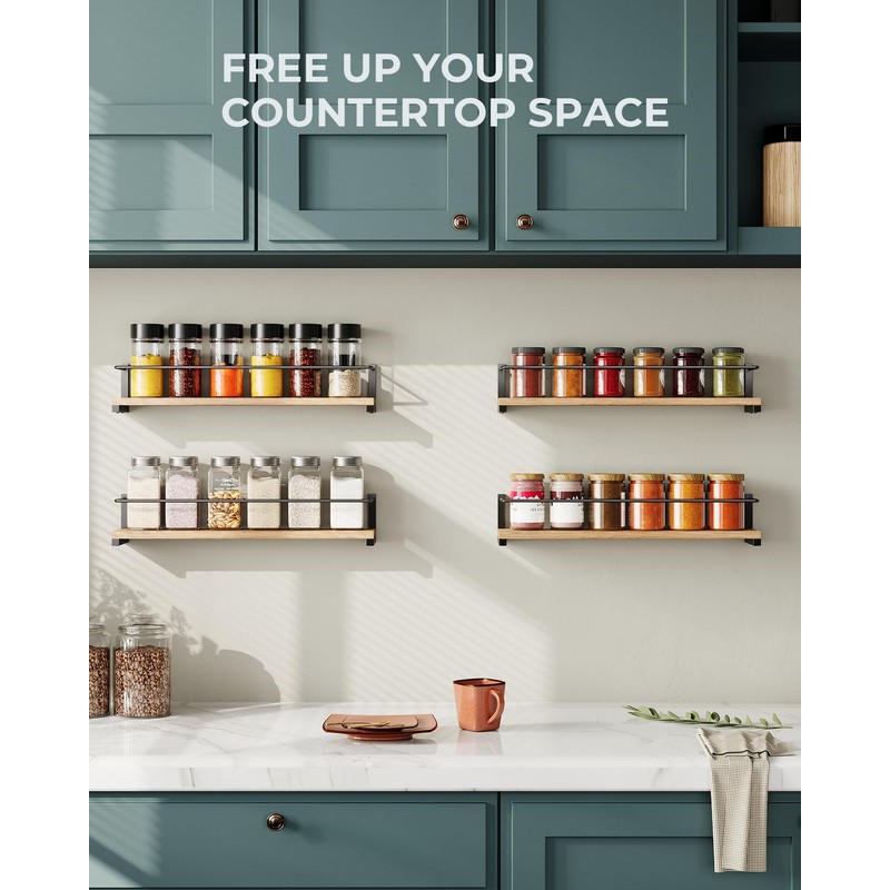 OROPY Spice Rack Wall Mounted, Rustic Wood Hanging Rack for