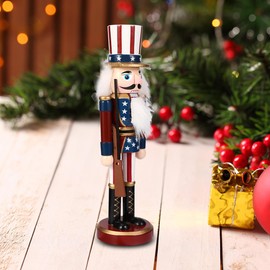 CLISPEED Patriotic Nutcracker Figures: Christmas Nutcracker Decorations Wooden Nutcracker Soldier with American Flag for Christmas Party, Memorial Day, 4th of July and Holiday Decor