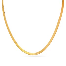Charmsy Herringbone Link Chain Necklace for Women | 14K Gold-Plated Adjustable 3 MM Flexible Flat Herringbone Link Chain Necklace 18 Inches, Brass, No Gemstone