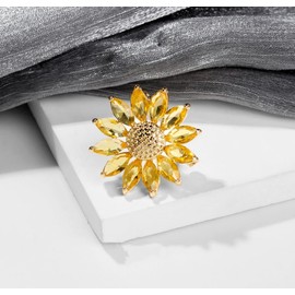 Sunflower Brooch Pin Yellow Crystal Flower Petal Lapel Brooches for Women Girls Fashion Jewelry Gift (A-yellow)