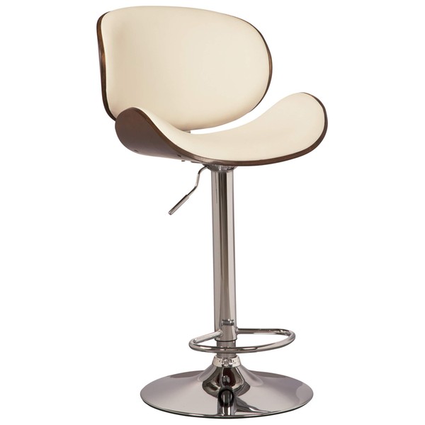 Signature Design by Ashley Bellatier Mid-Century Modern 34" Adjustable Height Curved Bar Stool, Brown & White