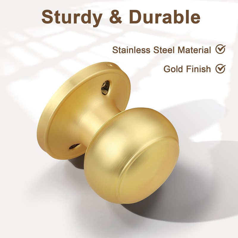 Probrico 8 Pack Gold Dummy Door Knob Closet Doorknobs, Individual