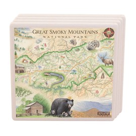 Great Smoky Mountains National Park Map Ceramic Coaster with Cork Base - Set of 4