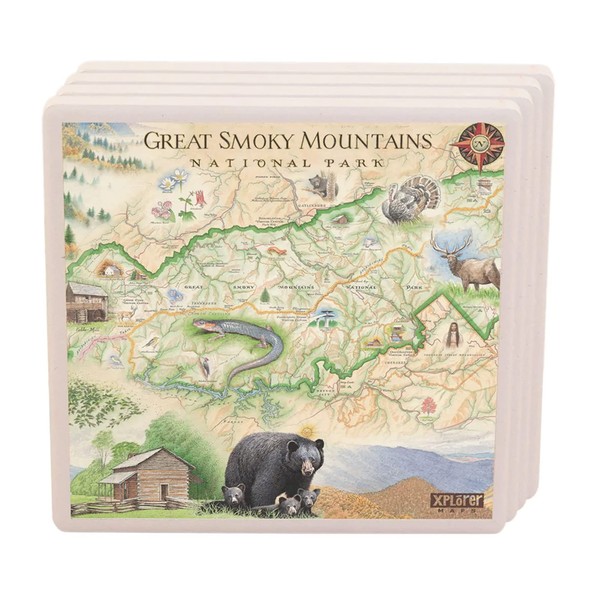 Great Smoky Mountains National Park Map Ceramic Coaster with Cork