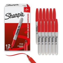 Sharpie Permanent Markers Set Fine Tip Markers Quick Drying And Fade Resistant For Plastic Metal Wood And More Drawing Coloring And Poster Marker Red 12 Count