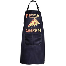 PXTIDY Pizza Apron Pizza Queen Baking Bib Apron Italian Pizza Making Kitchen Apron Pizza Mom Gift Pizza Chef Pocket Apron(Black)
