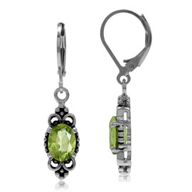 Silvershake - arete colgantes de plata de ley 925 chapada en oro amarillo de 18 quilates de 8 x 6 mm, con forma ovalada, estilo balinés, joyería para mujer, Plata de ley, peridota verde natural
