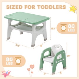 SINKIPA Kids Table and 2 Chairs Set, Toddler Activity Table Set with Storage Shelf, Toddlers Table and Chairs Set with Anti-Slip Foot Covers, Tables for Reading, Drawing, Eating, Playing