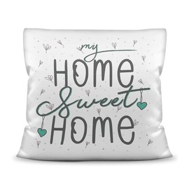 PR Print Royal Cushion with Saying - My Home Sweet Home - Statement Decorative Cushion, Gift for Family and Friends - Cushion Polyester White, 40 x 40 cm, Includes Filling