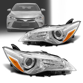 for Toyota 2015-2017 Camry Headlight Assembly 2015 2016 2017 Camry Headlamp Replacement Left + Right Chrome Housing Pair(Not Compatible on Models with Factory LED Headlights)