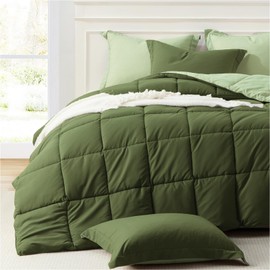 Homelike Moment King Size Comforter Set Olive Green, Comforters King Size Bedding Set, Soft Lightweight Down Alternative Bed Comforter Reversible All Season 3 Piece Bedding Sets Olive Green/Sage Green