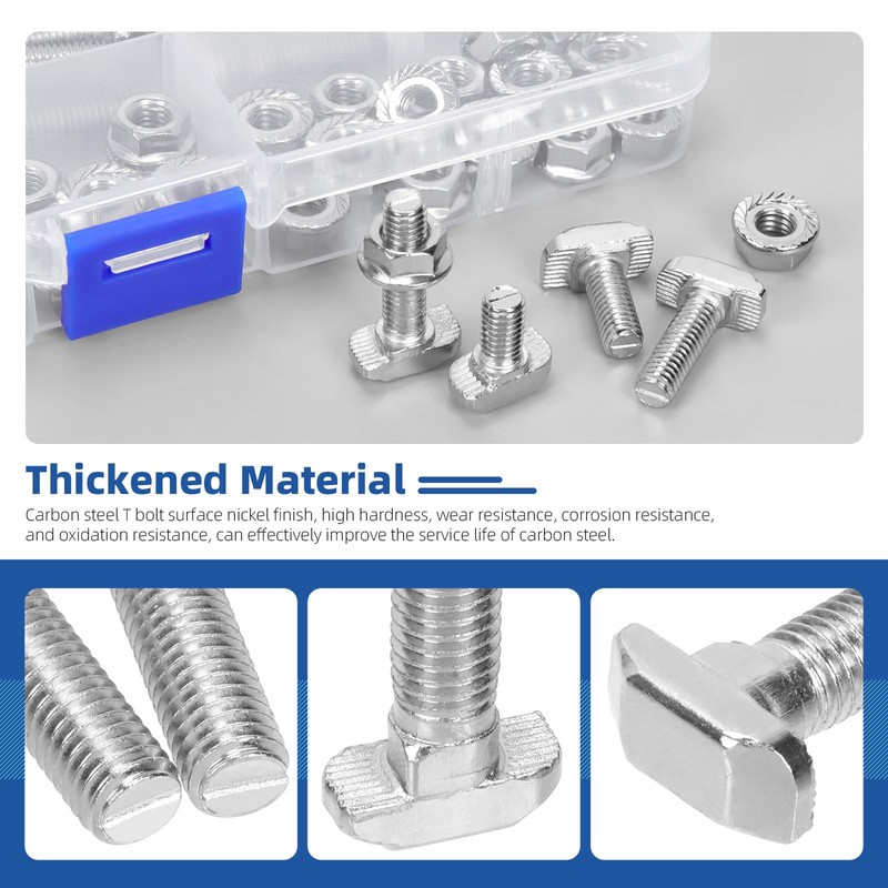 Glarks 80pcs M6 T Slot Drop-in Bolt with Hexagon Flange