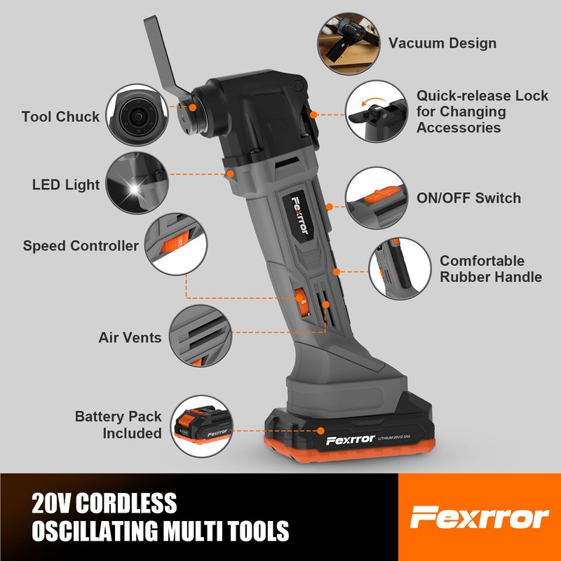 Fexrror Cordless Oscillating Tool, 20V Oscillating Multi Tool Kit with
