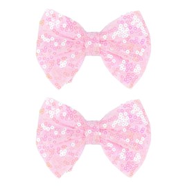 2-Pack 4-Inch Love Fairy & Glitter Sequin Bow Hair Clips-Sparkly Fashion Alligator Barrettes for Girls, Kids & Women, Pink