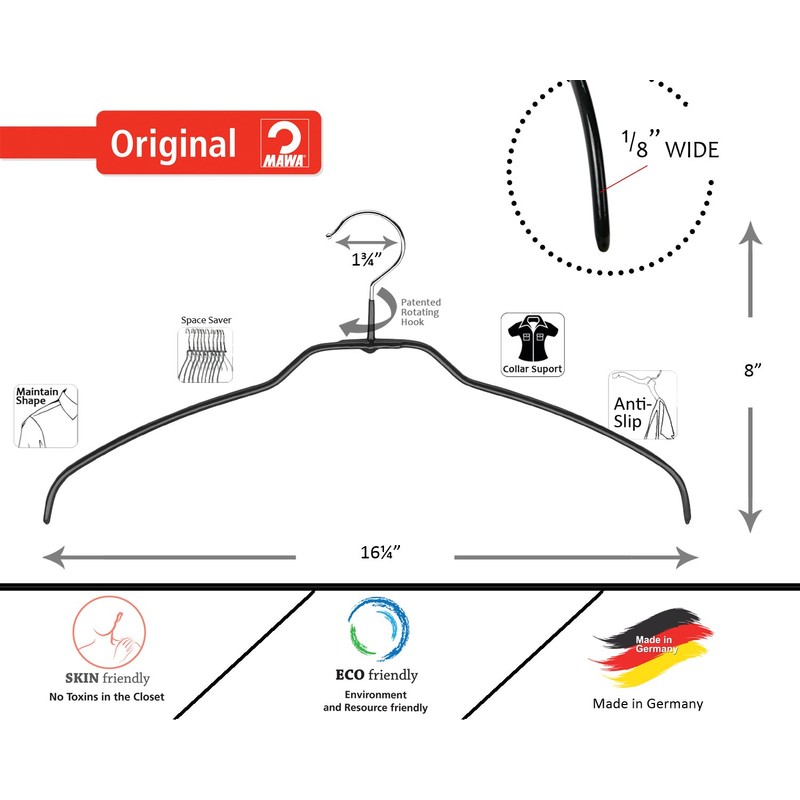 Mawa 42/FT Silhouette Ultra Thin Hanger, Pack of 24, Silver,