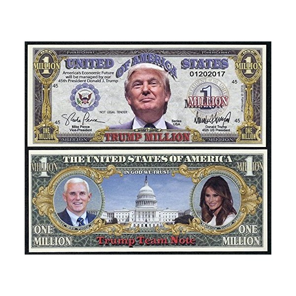 Lot of 2 bills President Donald Trump Team Commemorative Million Dollar Bill 45TH US President
