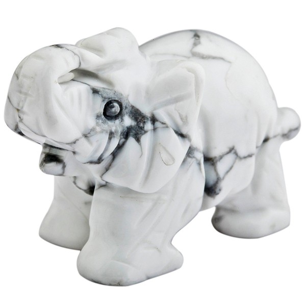 mookaitedecor White Howlite Turquoise Crystal Elephant Sculpture Statue Crafts Healing Reiki Pocket Gemstone Figurines 1.5 Inch