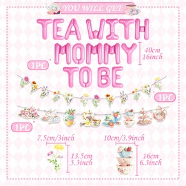 LaVenty Tea with Mom to Be Banner Vintage Tea Party Sign Tea Party Banner for Afternoon Tea Baby Shower Pregnancy Announcement Gender Reveal Decorations Supplies
