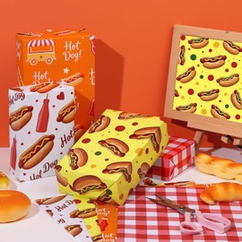 Pineraap 12 Sheets Hot Dog Wrapping Paper, Funny Gift Wrap Food Themed Gift Packing Paper for Birthday Party Holiday Christmas Baby Shower, 20 x 28 Inch