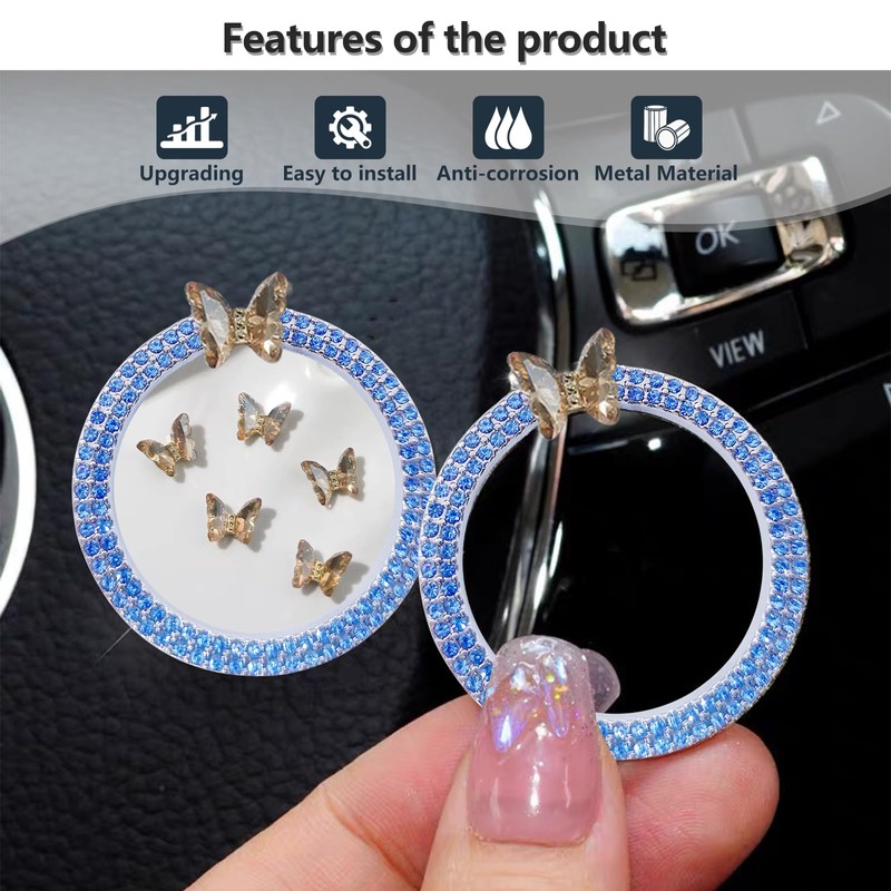 3leavtrees Bling Ring Emblem Car Accessories - Rhinestone Crystal Ring