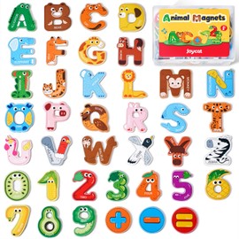 JoyCat Wooden Thick Alphabet Magnets for Toddlers Fridge Large Size Cute Animal Colorful ABC Magnetic Letters 26 Uppercase Letters 0-9 Numbers Toy Set for Kids Toddlers Preschool Learning Spelling