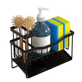 Rustproof Stainless Steel Sponge Holder for Kitchen Sink – Large Sink Caddy Organizer with Rotating Drain Spout & High Brush Holder – No-Drip Kitchen Sink Organizer for Soap Dispenser.