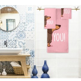 Naanle Cute Dachshund Funny Heart Soft Decor 3 Pcs Towels Set, 1 Bath Towel+1 Hand Towel+1 Washcloth, Multipurpose for Bathroom, Hotel, Gym, Spa and Beach