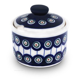 Original Bunzlauer Zuckerdose, V=0,4 Ltr. B=10,6 cm, H=9,7 cm, Dekor 8