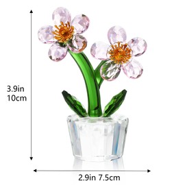 KRISININE Pink Crystal Peach Blossom Figurine Elegant Tabletop Flower Ornament Collectible Home Decor Centerpiece