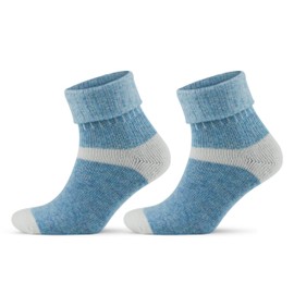 GoWith 2 Pairs Alpaca Wool Socks for Men and Women, Thermal Warm Crew Merino Socks, Unisex Heated Winter Boot Socks, Blue Ecru Medium M: 2056