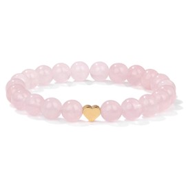 GolbalJew Healing Bracelet For Women Anxiety Rose Quartz Beaded Bracelets Jewelry Healing Stone Heart Charm Bracelet Stress Relief Yoga Beads Chakra Bracelets Gifts For Women