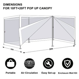 Eurmax USA Screen Wall kit Full Zippered Walls for 10 x 20 Easy Pop Up Canopy Tent,Enclosure Mesh Wall Kit 4 Walls ONLY,NOT Including Frame and Top (White)